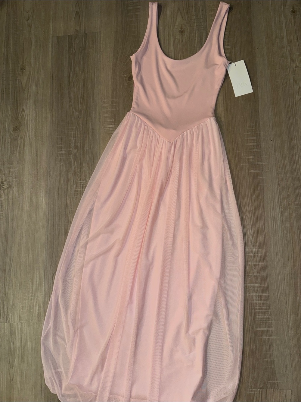 Zara Contrast Tulle Ballerina Pale Pink Sleeveless Dress Size S